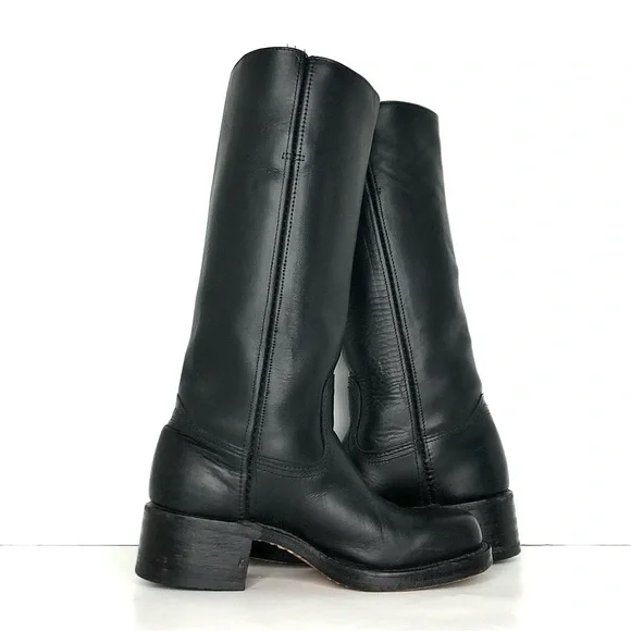 Frye 14L Campus Black Square Toe Pull On Riding Boots Women’s 6 Shoes - Picture 5 of 11